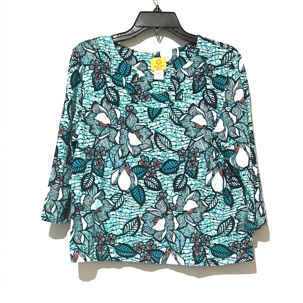 Ruby Rd petite Size‎ PL Blue and Green Floral Print Women's Top